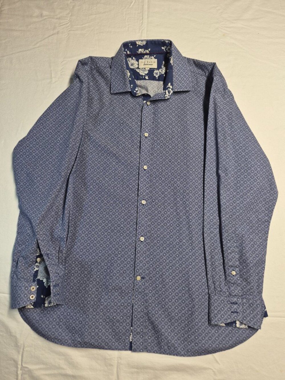Ted Baker Endurance Blue Geometric Floral Shirt 17 34/35 MC20